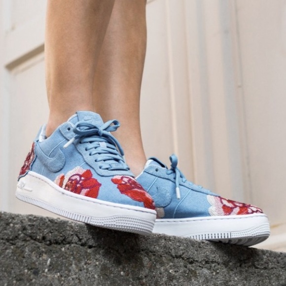 NIKE Air Force 1 Upstep Sky Blue Floral Shoes - Picture 3 of 8